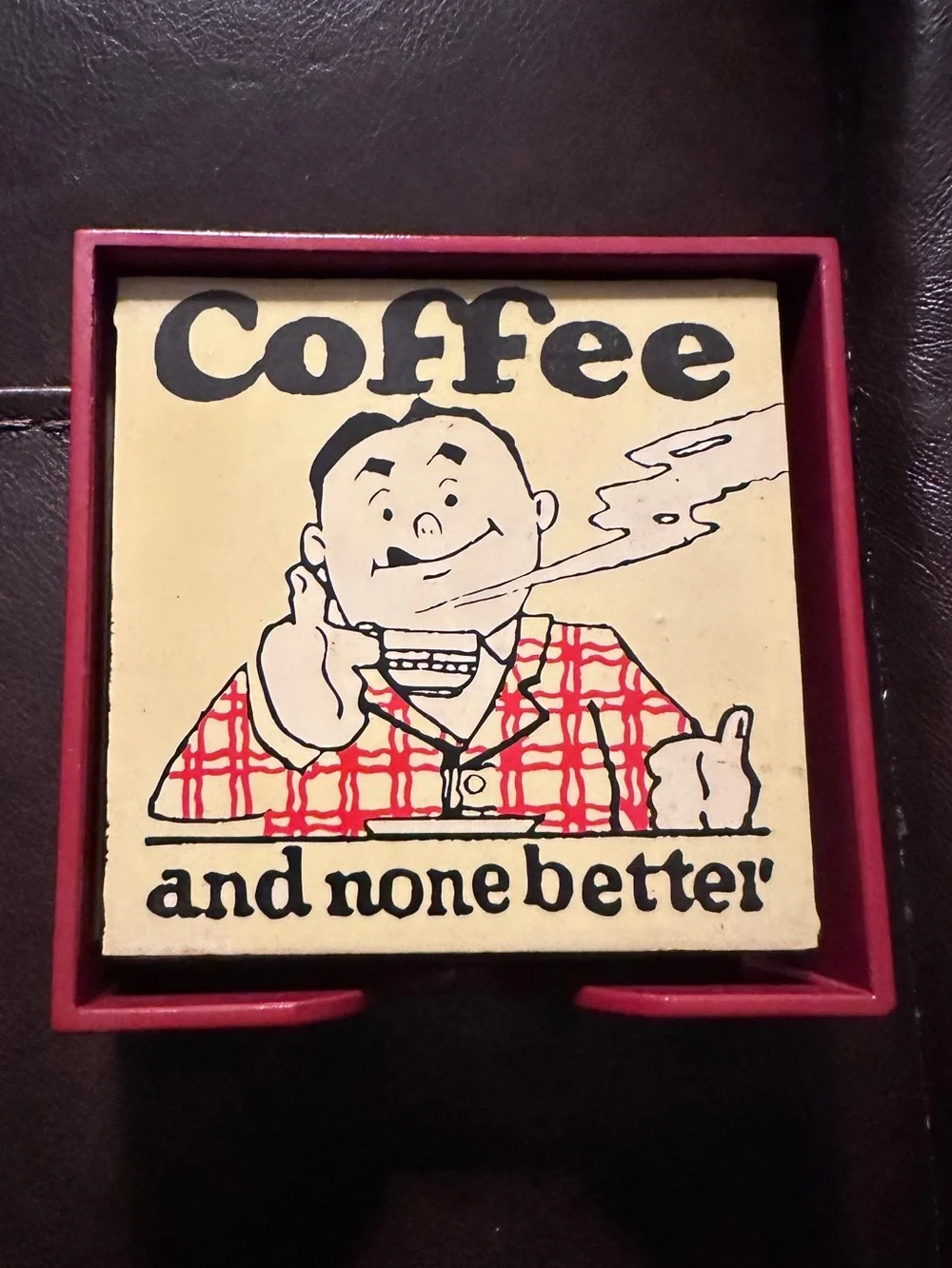 Vintage Retro Coffee Coasters Set of 6 with Red Box Holder